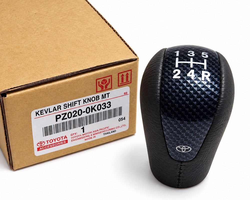 Toyota Manual Gear Shift Knob – Kevlar-Style / Leather – Black / Dark Grey – Genuine