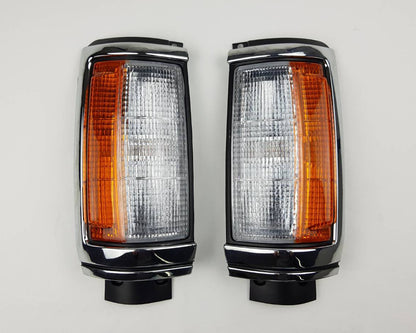 Front Corner Turn Signal Light - for Mitsubishi L200 Cyclone Aerobody 1979–1987 - Black/Chrome - LH + RH Pair - OEM MB527787 / MB527788