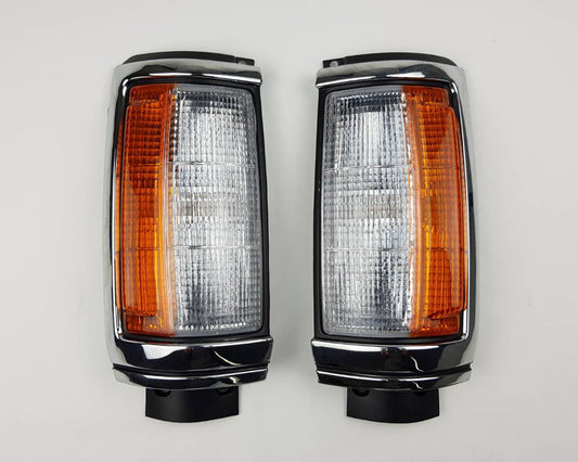 Front Corner Turn Signal Light - for Mitsubishi L200 Cyclone Aerobody 1979–1987 - Black/Chrome - LH + RH Pair - OEM MB527787 / MB527788