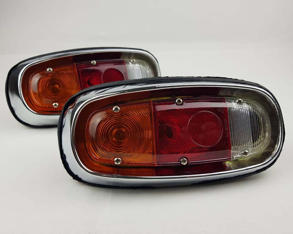 Rear Combination Tail Light for Mazda 1200 Pickup - Chrome - Amber / Red / Clear - LH + RH Pair