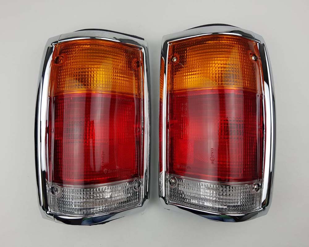 Mazda B2500 Chrome Frame Rear Combination Tail Light – Amber / Red / Clear – LH + RH Pair