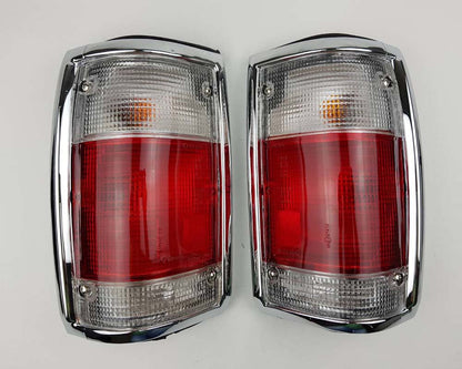 Mazda Magnum Rear Combination Tail Light – Red / Clear – Chrome Frame – LH + RH Pair