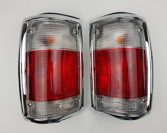 Mazda Magnum Rear Combination Tail Light – Red / Clear – Chrome Frame – LH + RH Pair