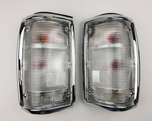 Mazda Magnum Rear Combination Tail Light – Full Clear – Chrome Frame – LH + RH Pair