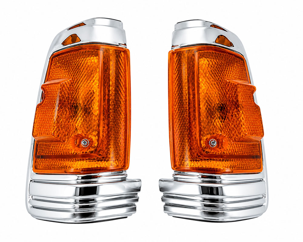 Front Corner Turn Signal Light - for Nissan 720 Pickup / SD23 1984–1985 - Chrome Frame - LH + RH Pair – OEM 26165-50W10 / 26160-50W10