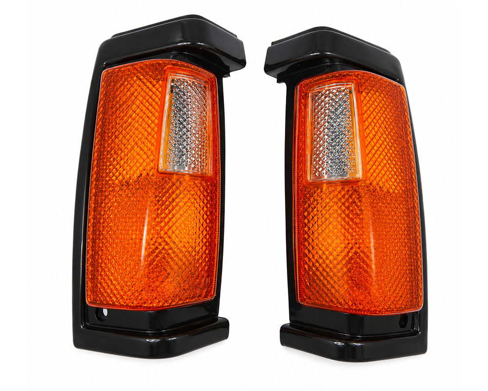 Front Corner Turn Signal Light - for Nissan D21 / Big M Pickup 1990–1992 - Black Frame - LH + RH Pair – OEM B6125-23G02 / B6120-23G02