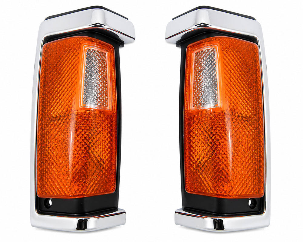Front Corner Turn Signal Light - for Nissan D21 / Big M Pickup 1990–1992 - Chrome Frame - LH + RH Pair – OEM 26125-22G02-B / 26120-22G02-B