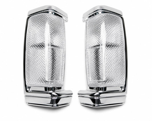 Front & Turn Signal Light - for Nissan D21 BDI90 Pickup - Chrome - White Lens - LH + RH Pair – OEM B6175-47G01 / B6170-47G01