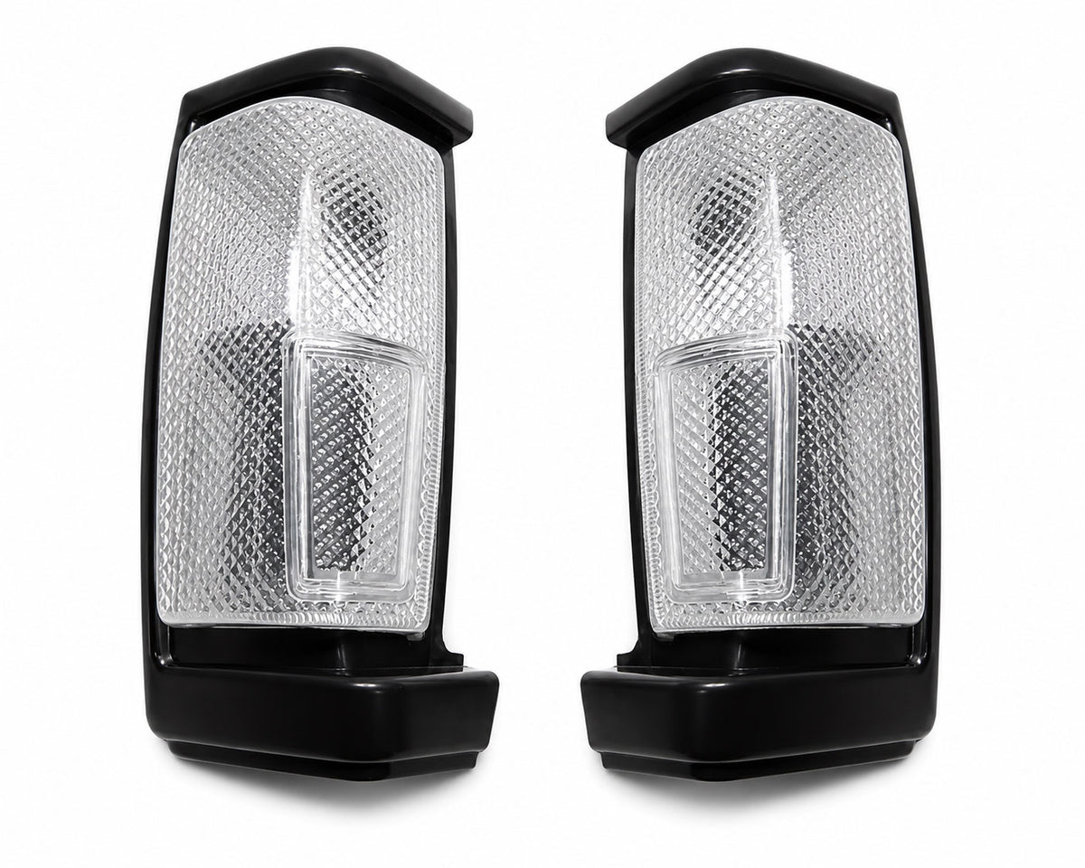 Front & Turn Signal Light - for Nissan D21 TD25 Pickup - Black - White Lens - LH + RH Pair – OEM B6175-35G02 / B6170-35G02