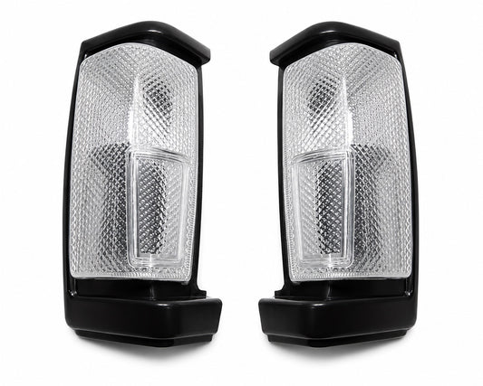 Front & Turn Signal Light - for Nissan D21 TD25 Pickup - Black - White Lens - LH + RH Pair – OEM B6175-35G02 / B6170-35G02
