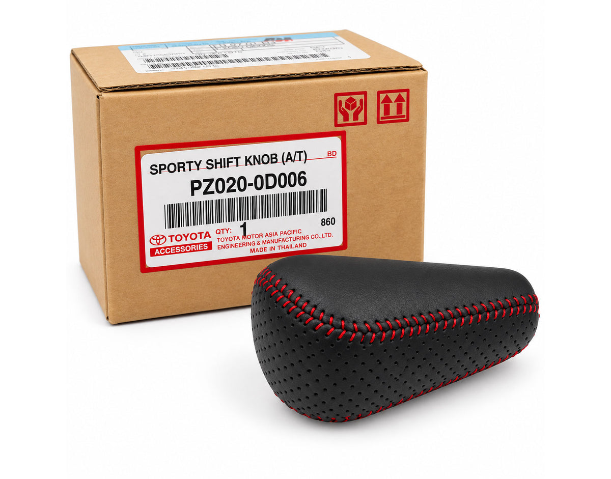 Toyota Automatic Gear Shift Knob – Leather – Black / Red Stitching – Genuine – view 2