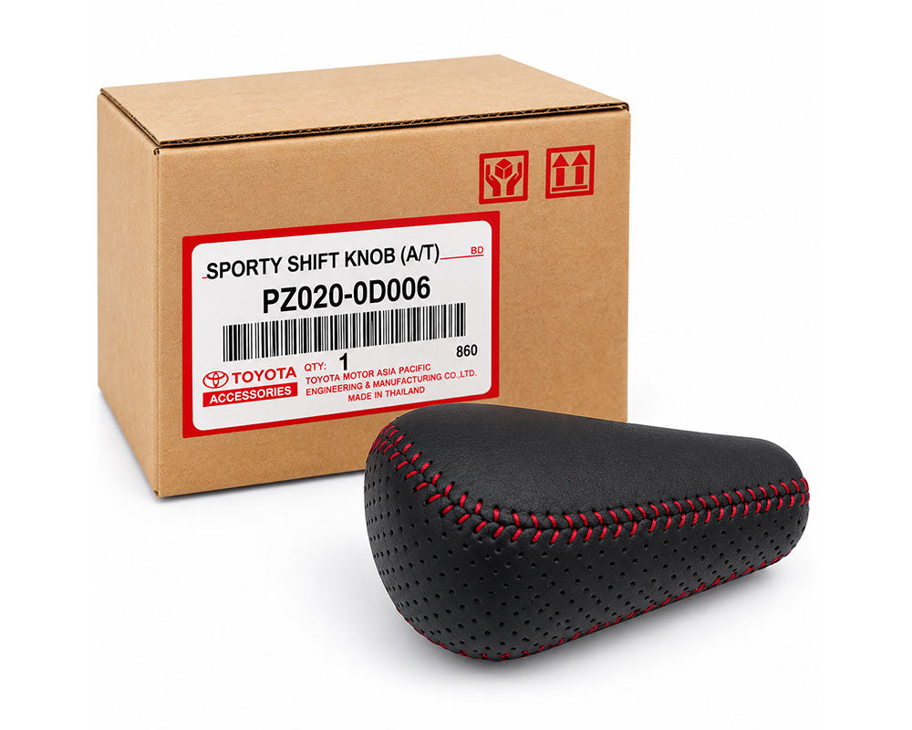 Toyota Automatic Gear Shift Knob – Leather – Black / Red Stitching – Genuine