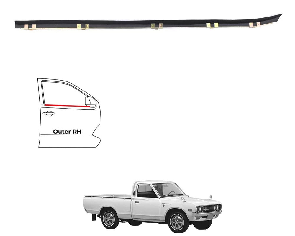 Door Belt Weatherstrip - for Datsun 620 Pickup Without Vent Window - Long Outer RH / Right - OEM 80340-B5000